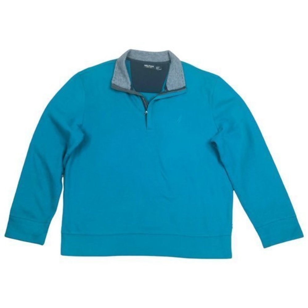 Nautica Mens Quarter Zip Pullover Sweater Size Large Blue